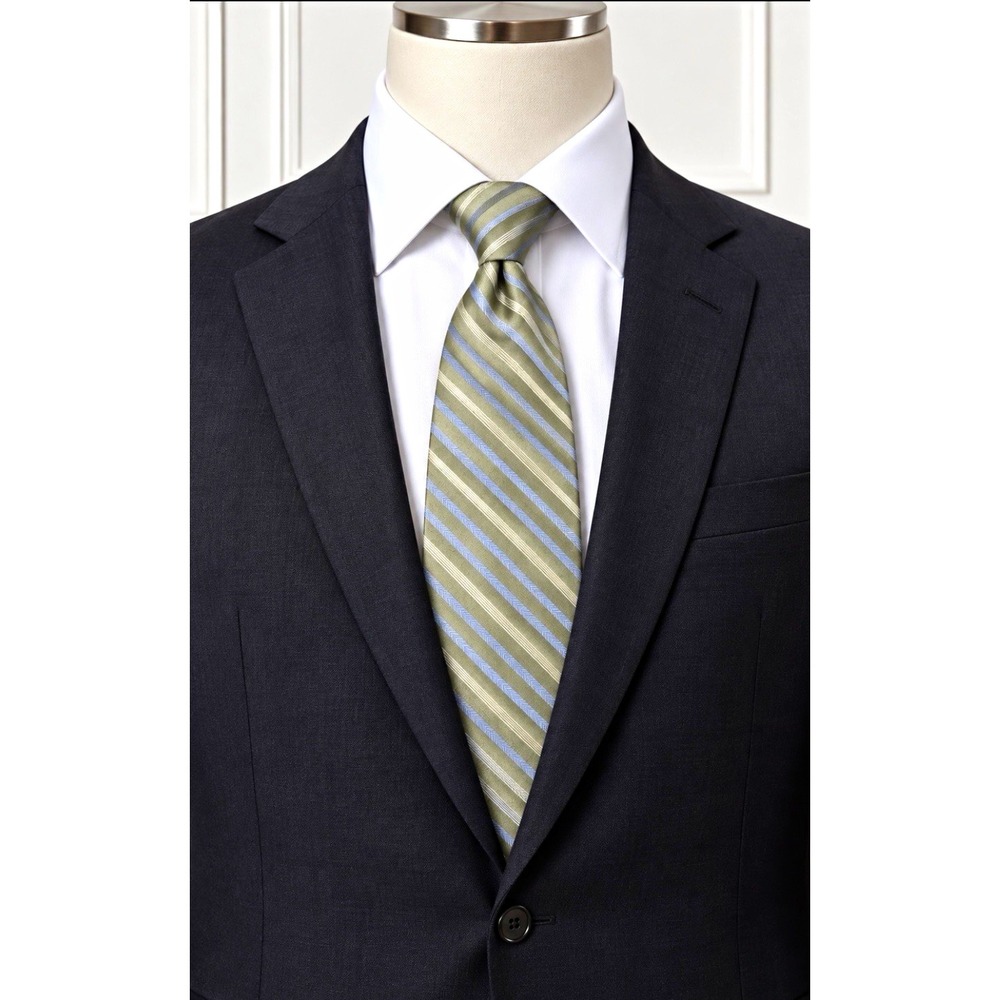 Apt. 9 Men's Woven Silk Neck Tie Green Blue White Striped One Size